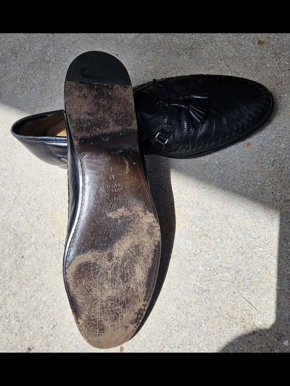 Santoni Black Leather Lizard Trim Tassel Loafers Shoes Italy Men's US 12 B